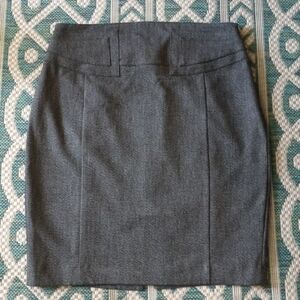 💄👠 VTG Y2K Express tailored look classic curvy midi skirt Sz 8 21" gray EUC